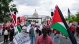 یو ایس کیپیٹل میں اسرائیلی وزیر اعظم کے خطاب کےدوران فلسطینیوں کے حامی مظاہرین کا احتجاج ، فوٹو اے ایف پی 24 جولائی 2024